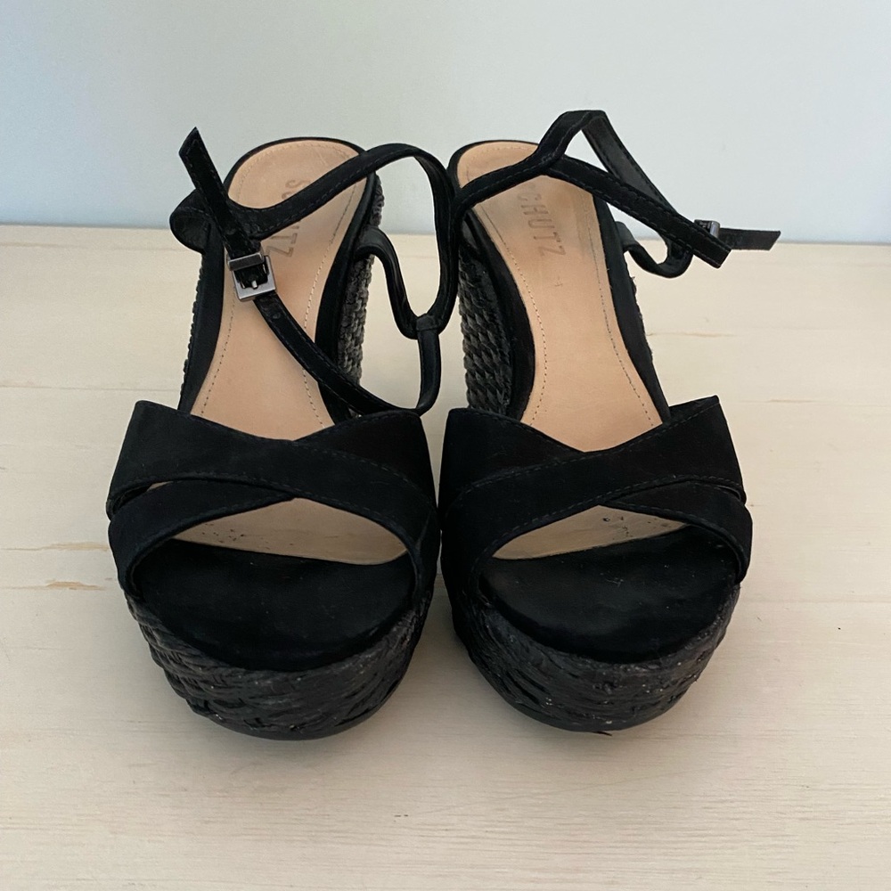 SCHUTZ Black Wedge Sandals for Women